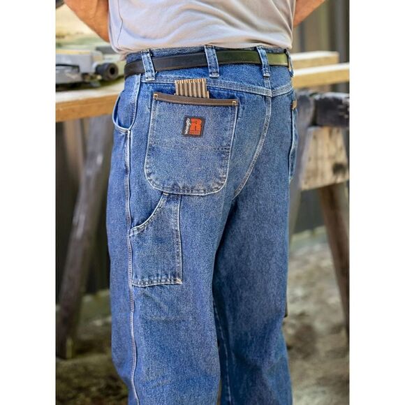 Wrangler Men's Riggs Workwear Jeans Leather Hook Tool Pockets Denim Straight Leg - Picture 2 of 14